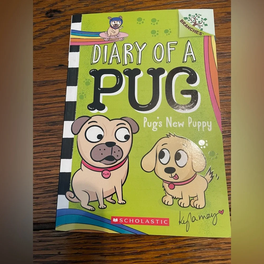 Scholastic Pug Puppy Picture Book - Lime Green Cover with Pink & Blue Accents